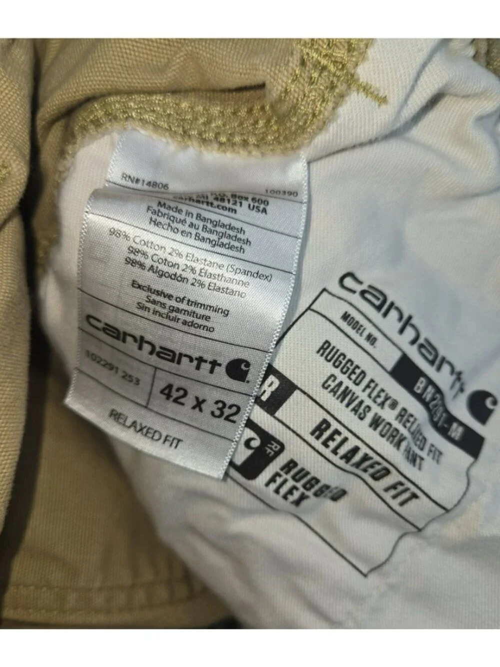 Carhartt Durable Rugged Flex Canvas Pants 42x30 Relaxed Fit